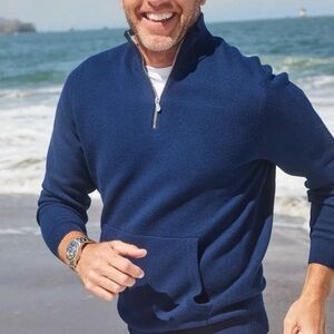 NWT Collars & Co Navy Napoli Pocket Quarter Zip Wool Sweater in Size Small